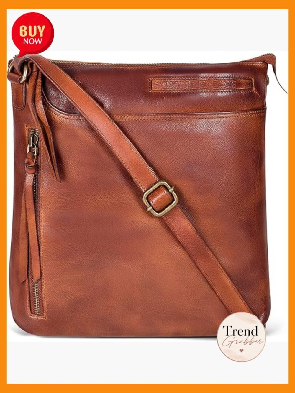 Genuine Leather Crossbody Bag - Sling Purse 5 Pockets Adjustable